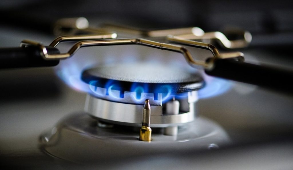 Natural gas burning on kitchen gas stove