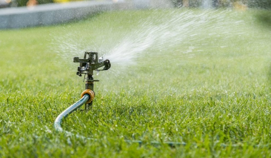 Garden irrigation system watering lawn